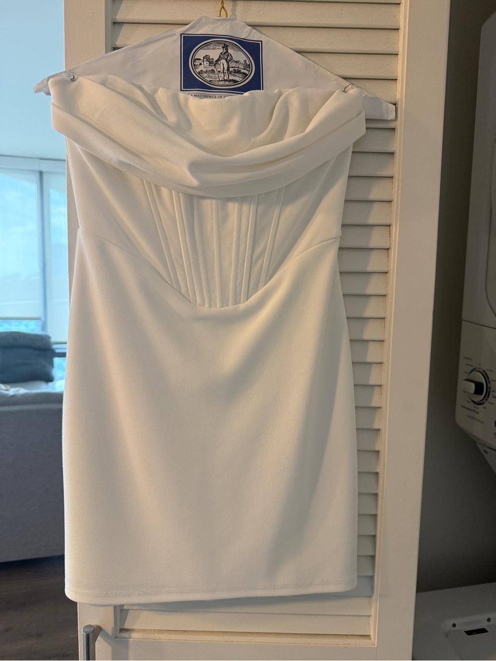 Elegant White Strapless Drape-Front Dress